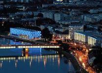Österreich, Oberösterreich, Statuarstadt, Landeshauptstadt, Linz, Donau, Lentos Kunstmuseum, moderne Kunst, zeitgenössische Kunst, Museum, Stadtansicht