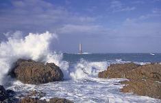 Frankreich, Normandie, Klippen, Felsen, Meer, Wellen, Leuchtturm