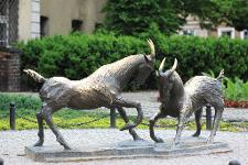 Polen, Woiwodschaft Großpolen, Posen, Poznań, Denkmal, Bronzestatue, Ziegen, Symbol von Posen